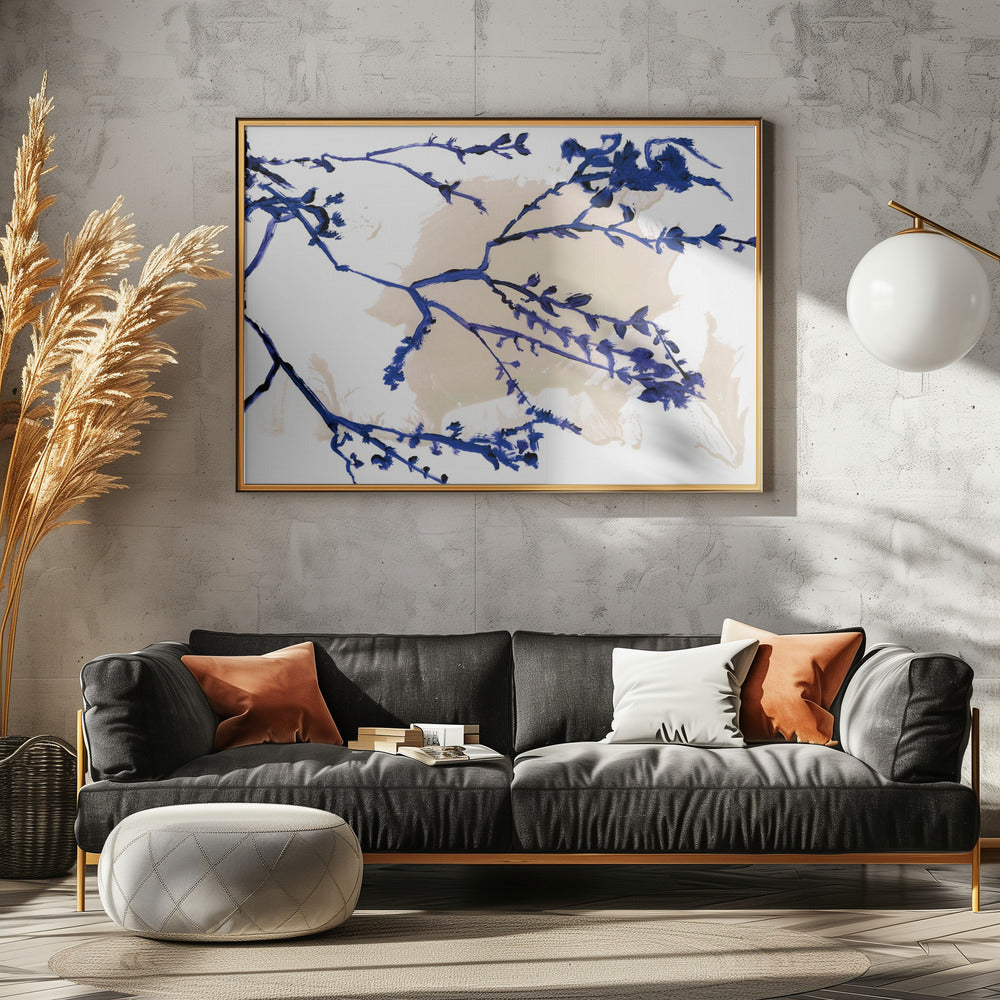 Navy Blue Blossoms On Tree Branches | Poster