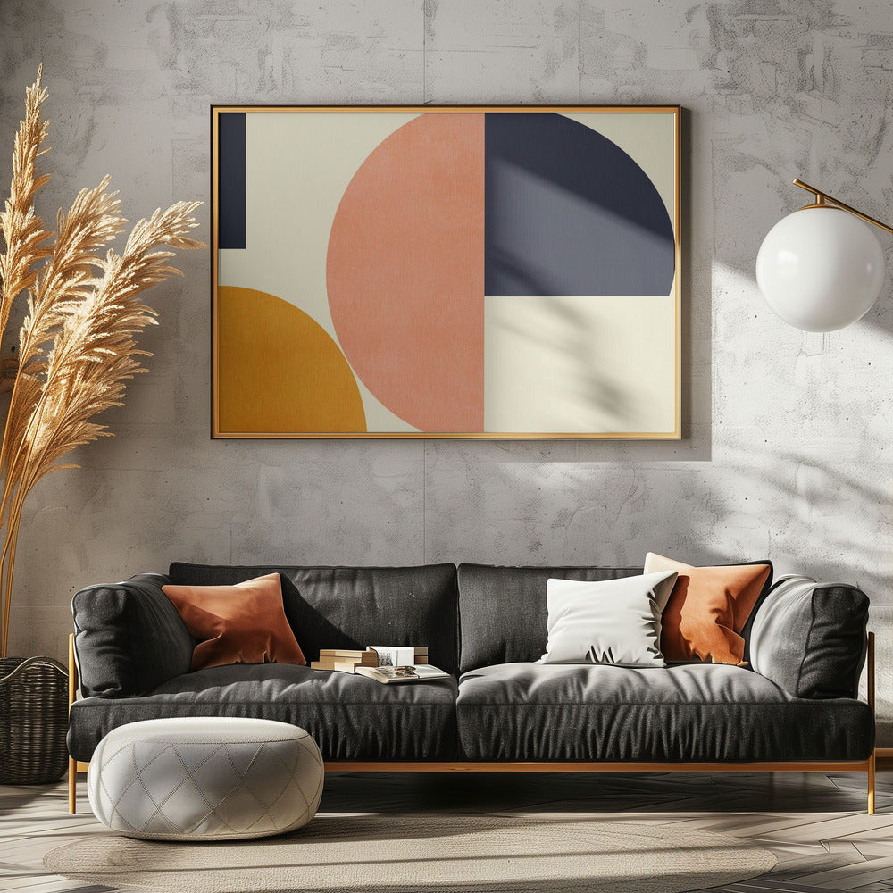 Rainbow Plus Shapes Blue Mustard2 | Canvas