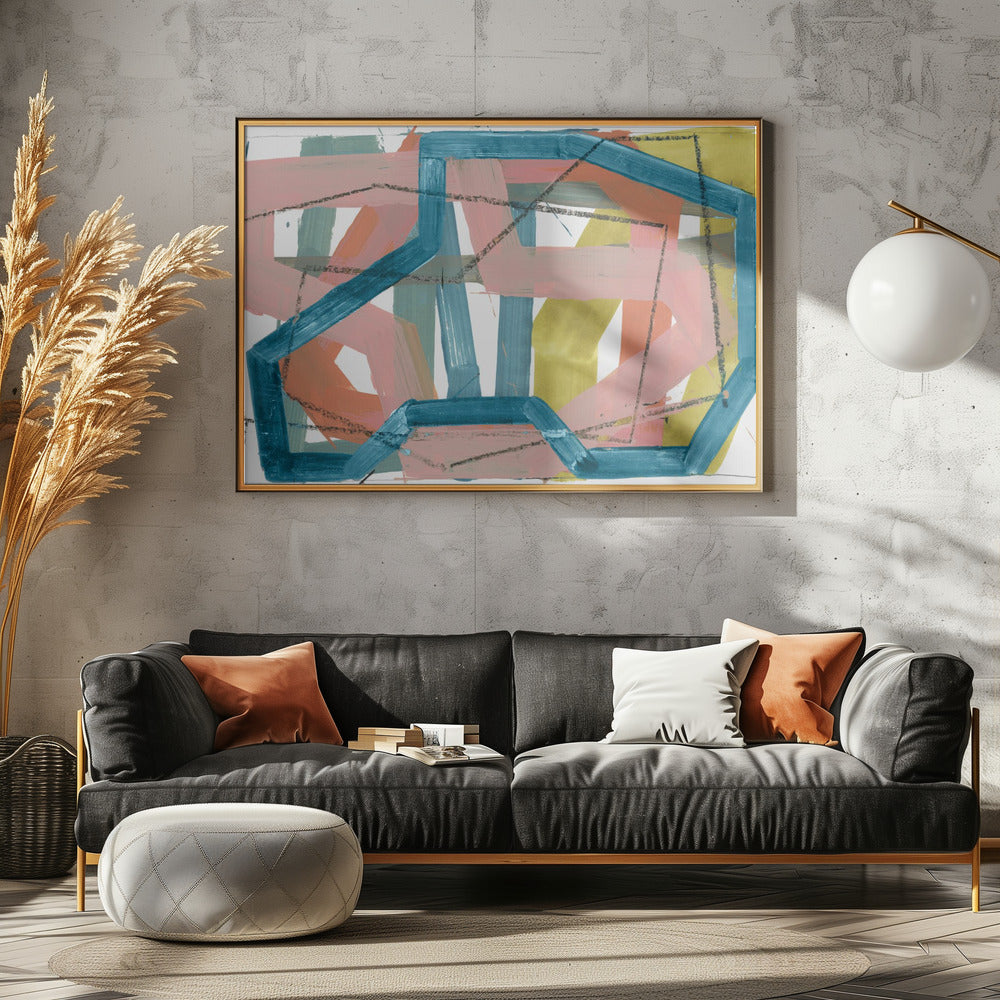 Blue & Pink Abstract Lines Art Print | Poster