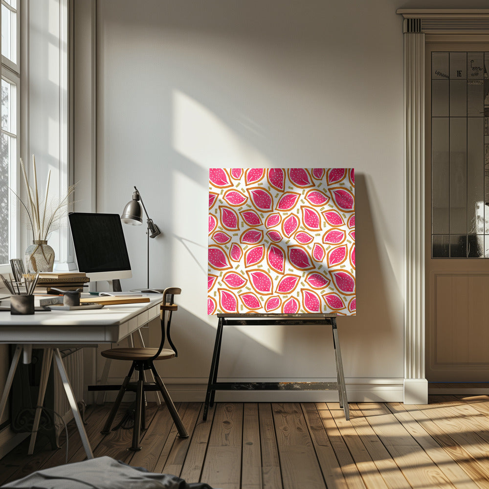 Coral Glitter Scattered Leaves Polka Dot | Canvas