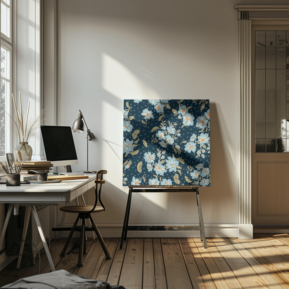 Floral Heritage bouquet moonshine blue pattern | Canvas