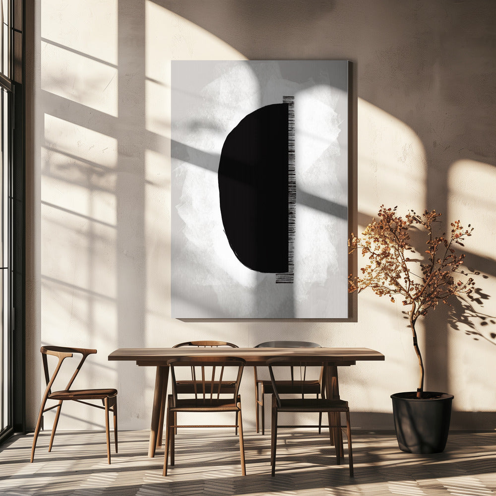 Black Shape Against A Textured White Background | Canvas