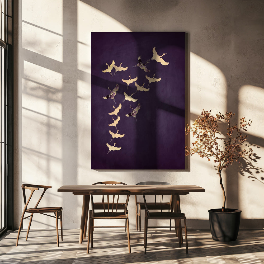Purple Flying Cranes | Canvas