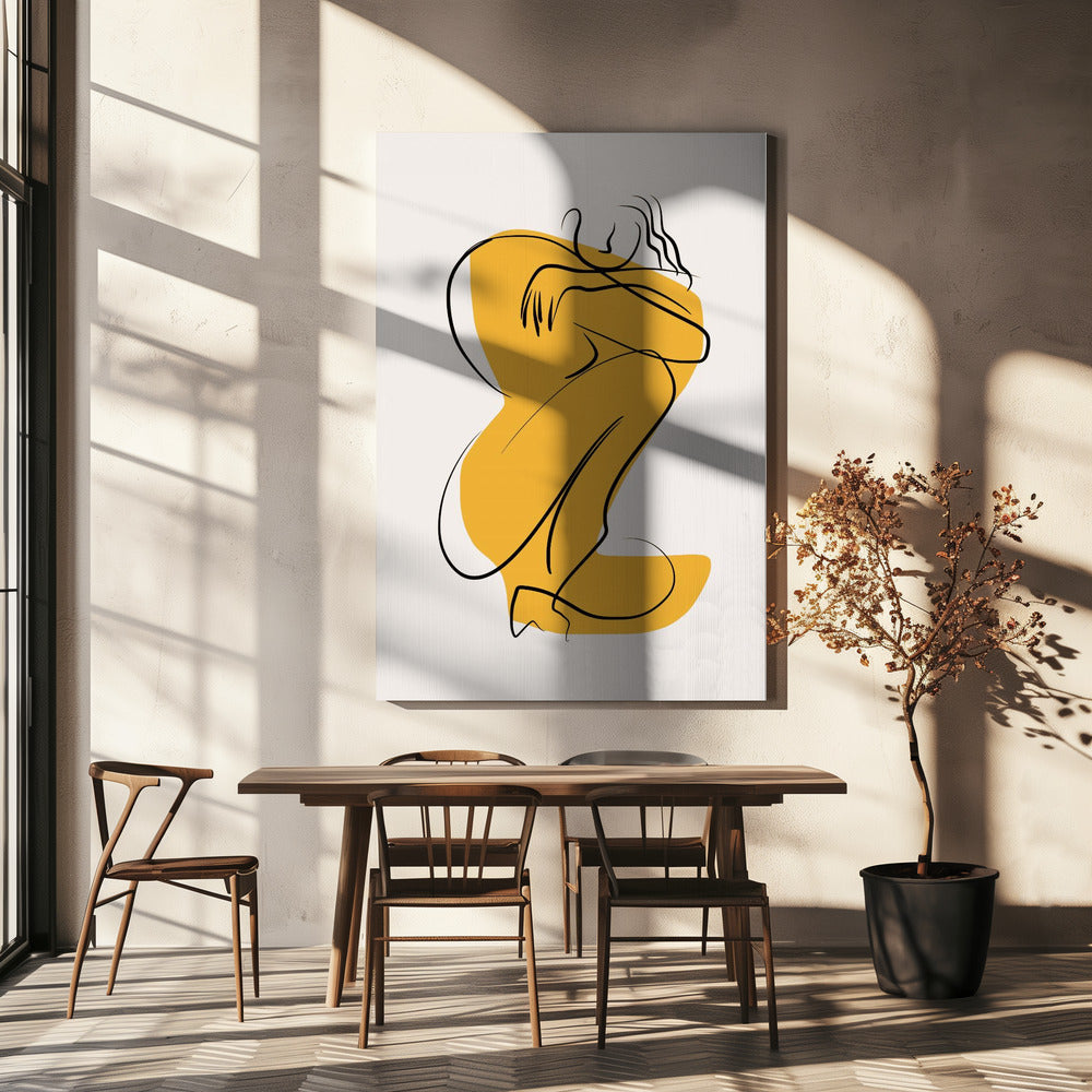 Self Hug Nude In Linear Abstract | Canvas
