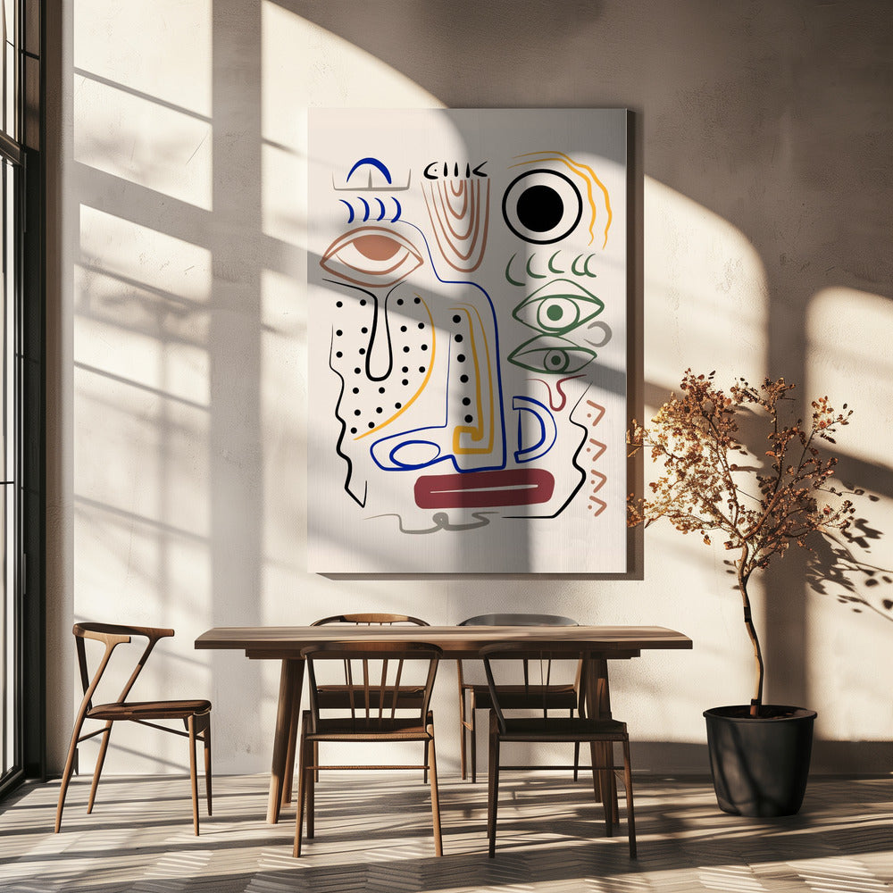 Line Art Bizarre Aboriginal Portrait | Canvas