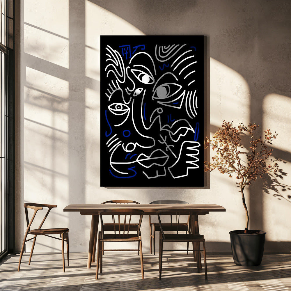 White And Blue Lines On A Black Background | Canvas