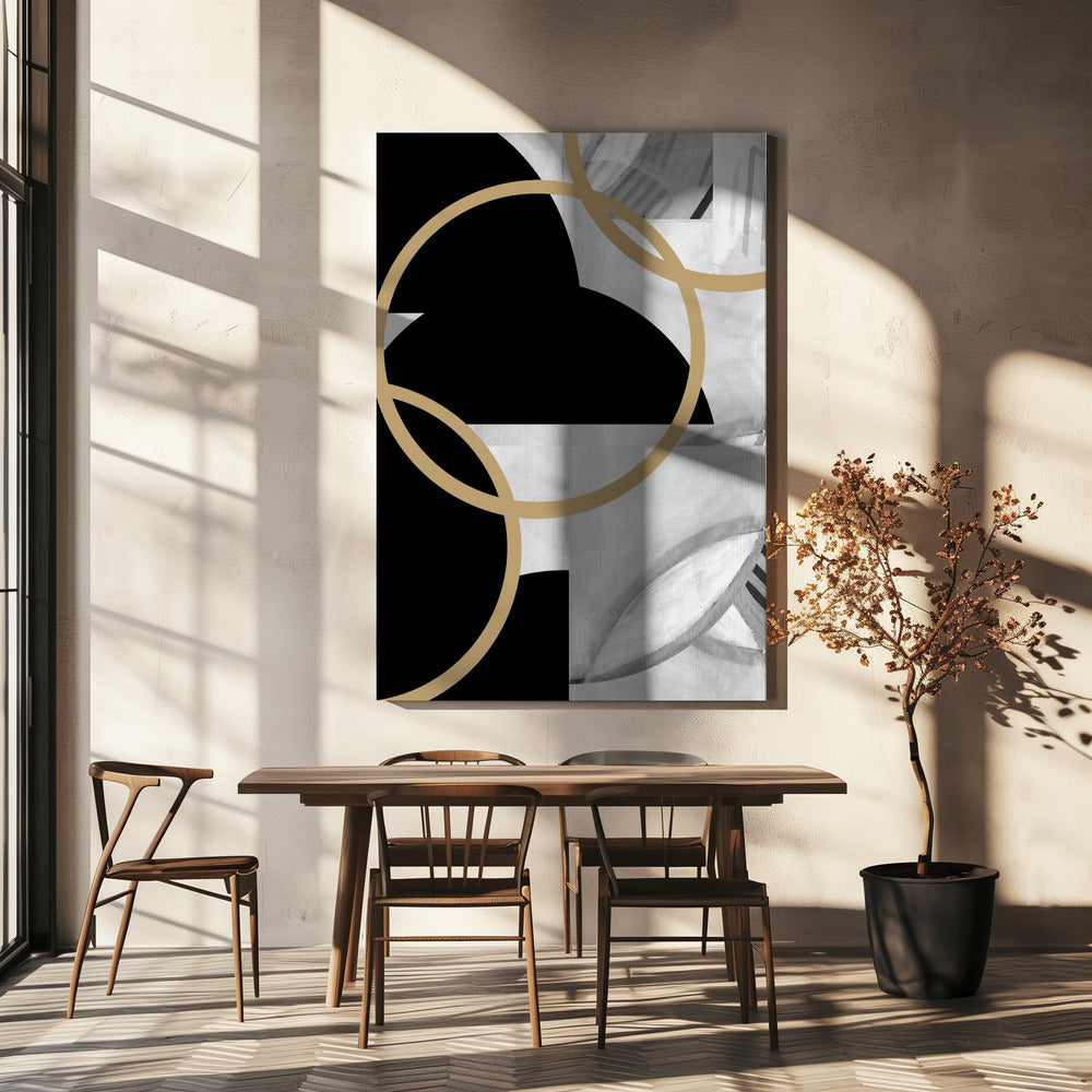 Black and White Stripes Gold Spheres No3 | Canvas