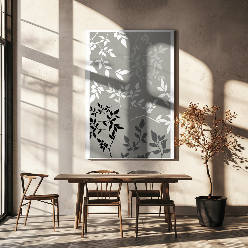 White Grey Black Leaves On Linen 1 | Canvas