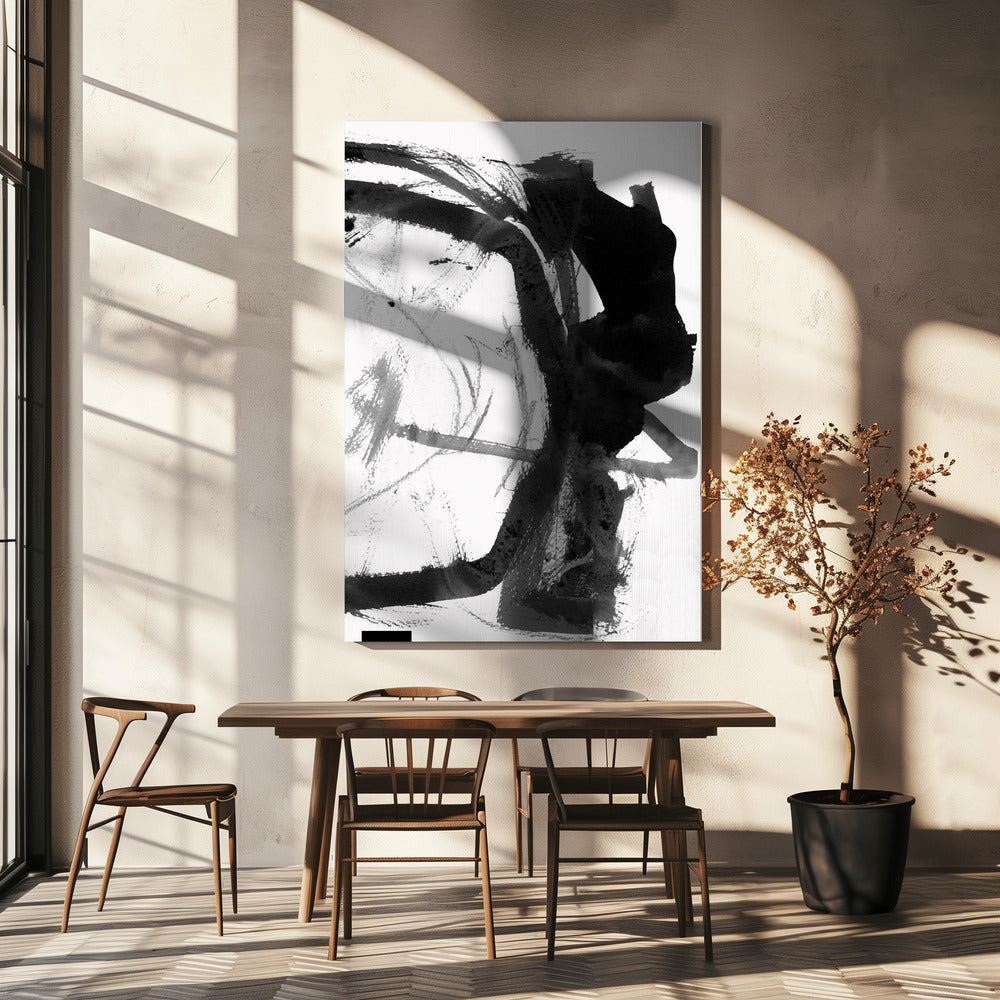 Black & Grey Ink Abstract Art Print | Canvas