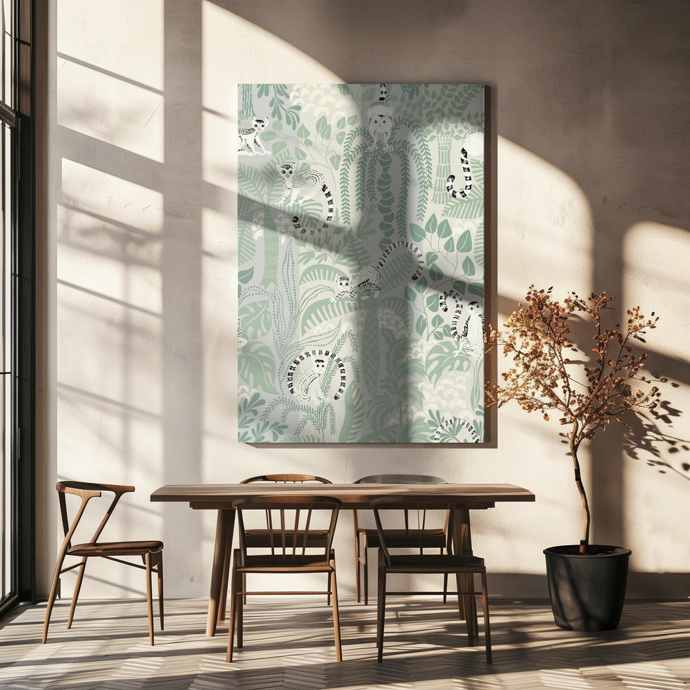 Jungle adventure soft sage green pattern | Canvas