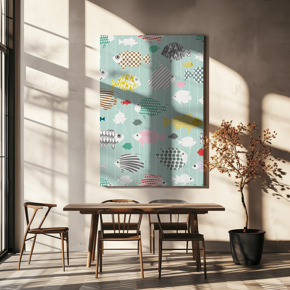 Fresh fish on mint pattern | Canvas