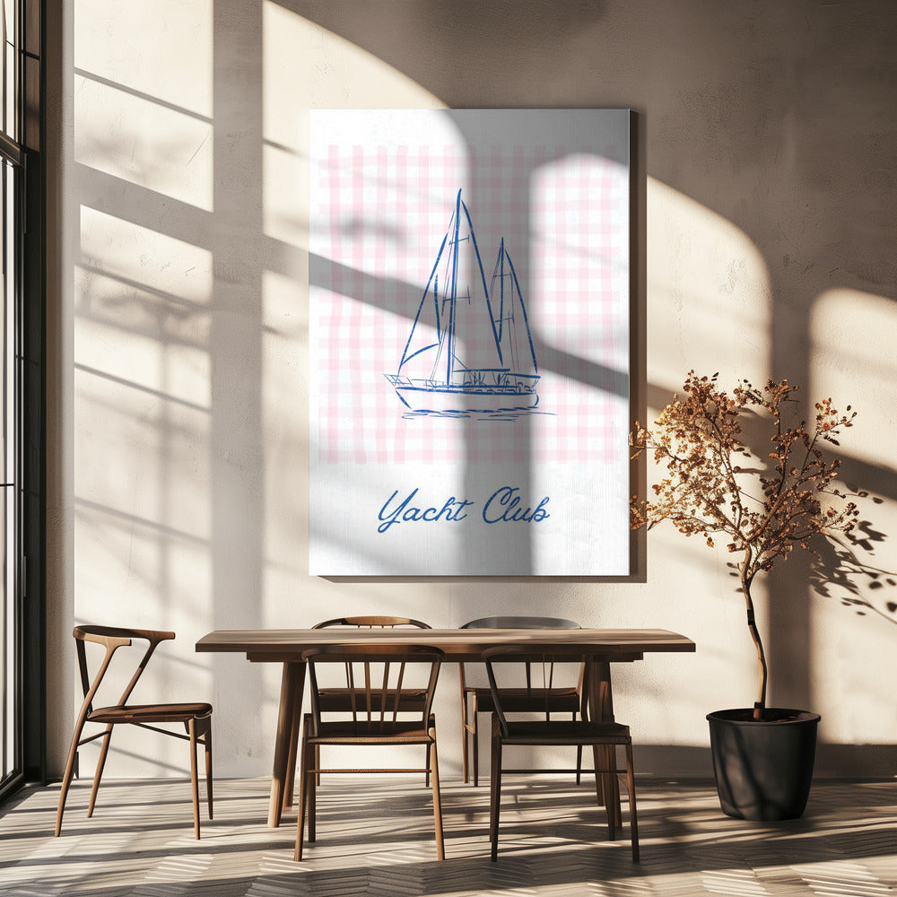 Minimalist Blue Line Drawing of a Yacht | Canvas