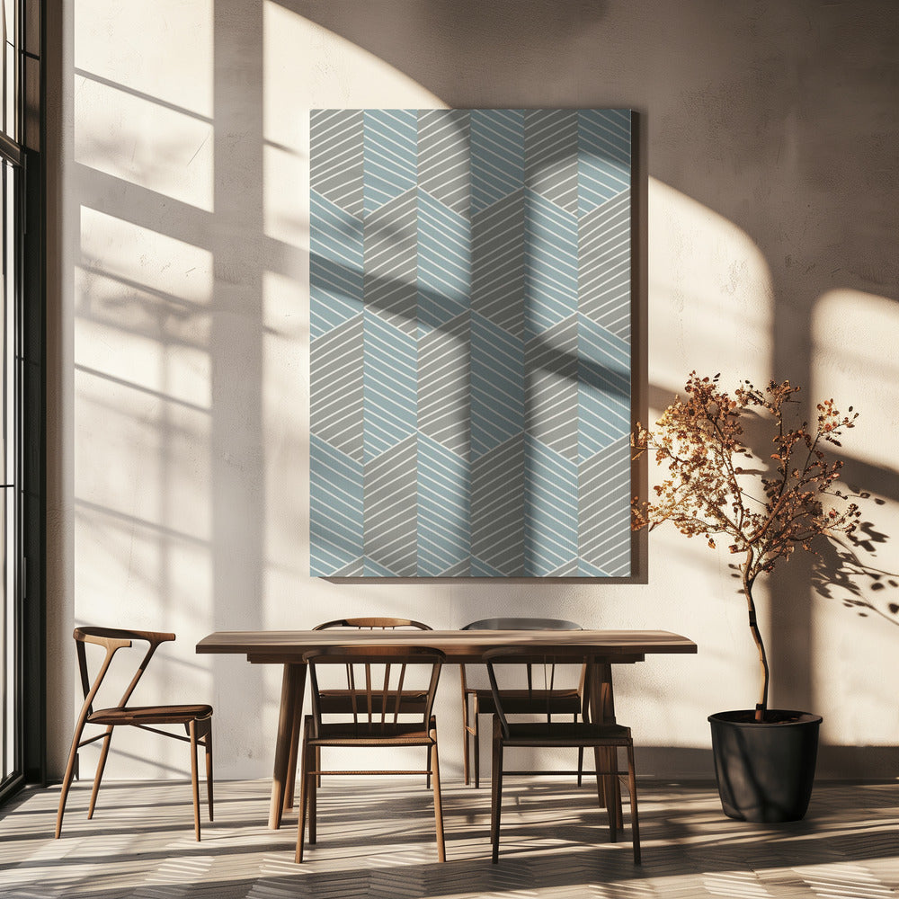 Floral Heritage herringbone grey-blue pattern | Canvas