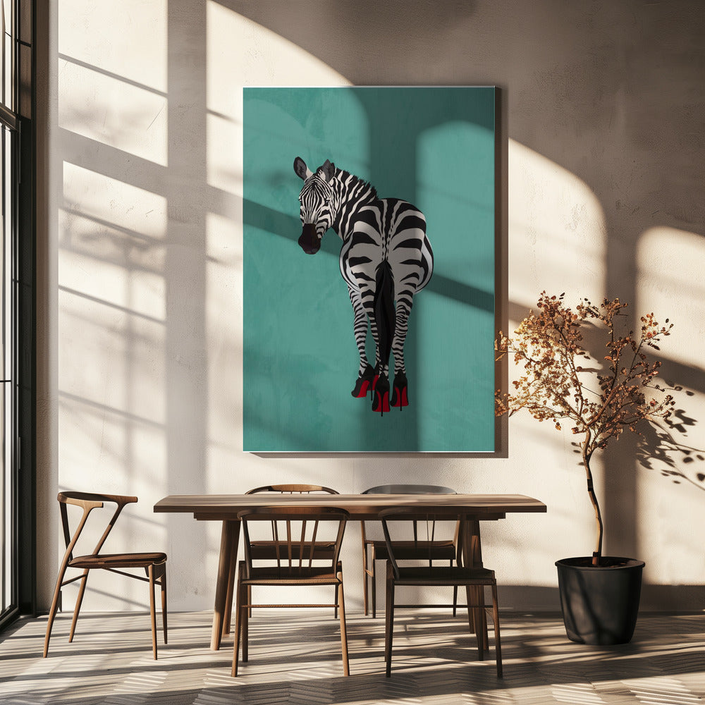 Zebra in heels teal | Canvas
