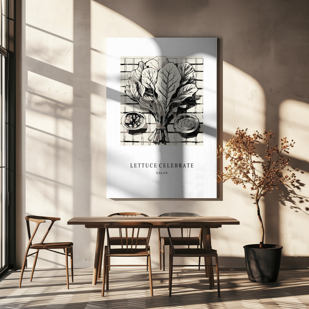 Black And White Ink Illustration Of Salad Ingredients | Canvas