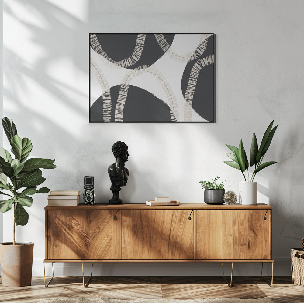 Black Shapes Interwoven With Textured | Poster
