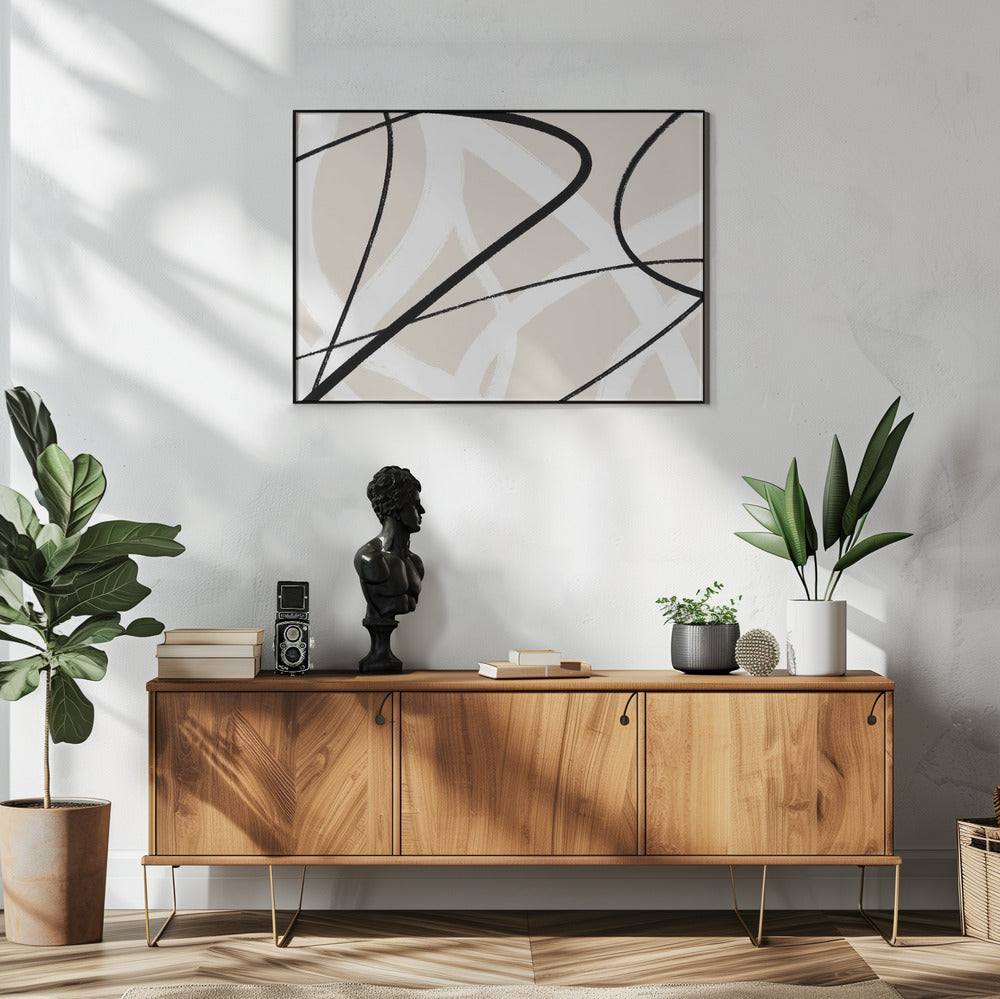 Black Lines On A Neutral Beige Background | Poster