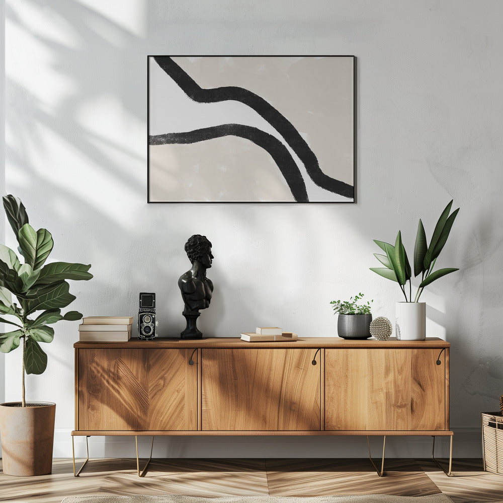 Black Curves On A Textured Beige Background | Poster