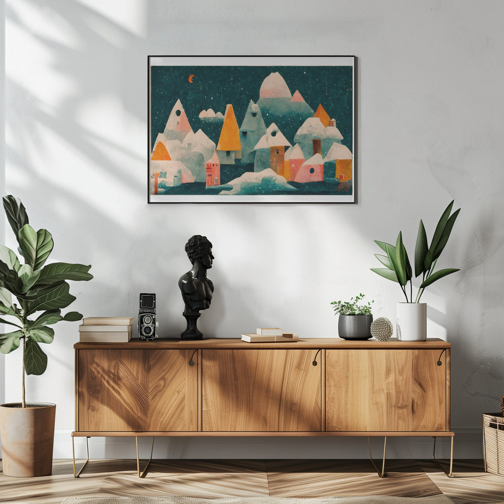 Winter Night Village | Poster