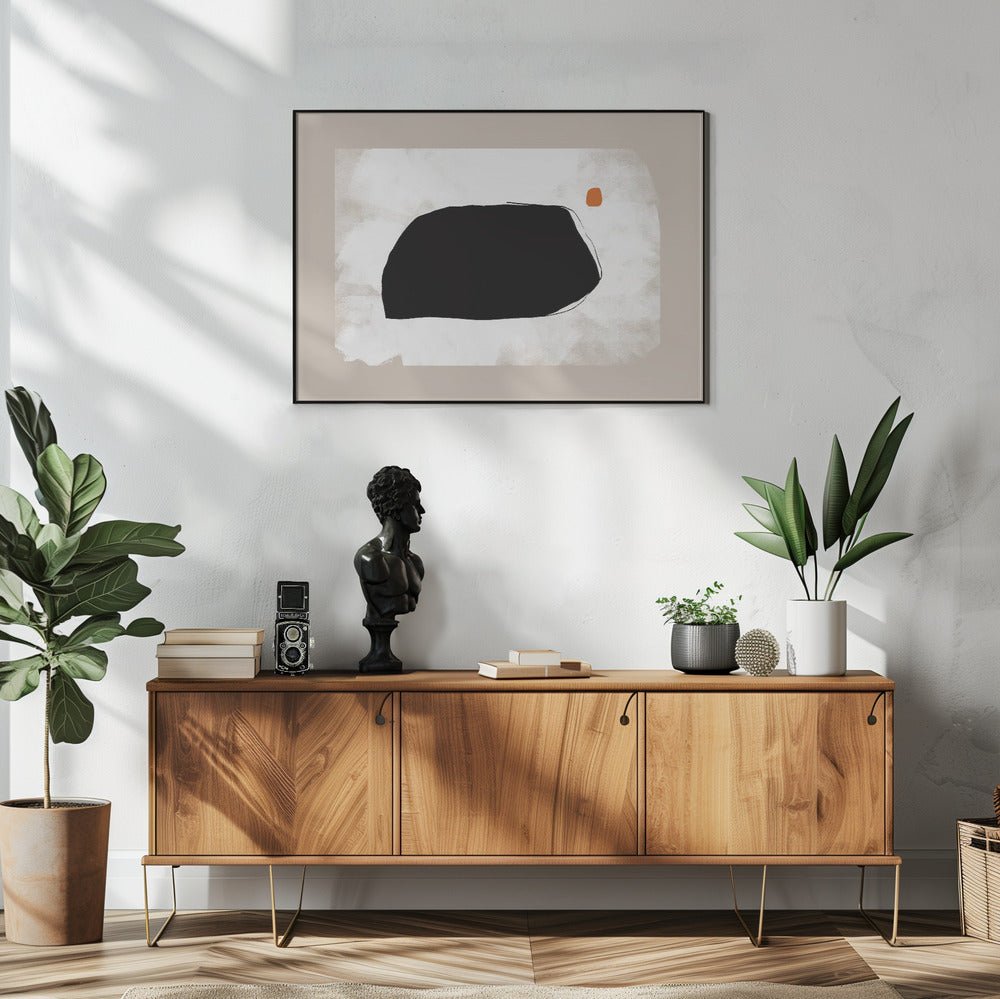 Black Shape On A Textured Beige Background | Poster