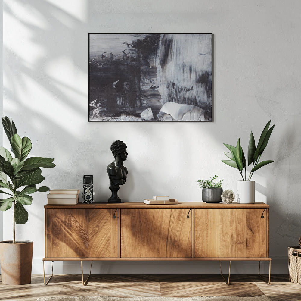 Dynamic Black And White Brushstrokes | Poster