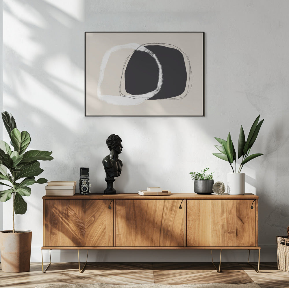 Overlapping Black And White Irregular Shapes | Poster