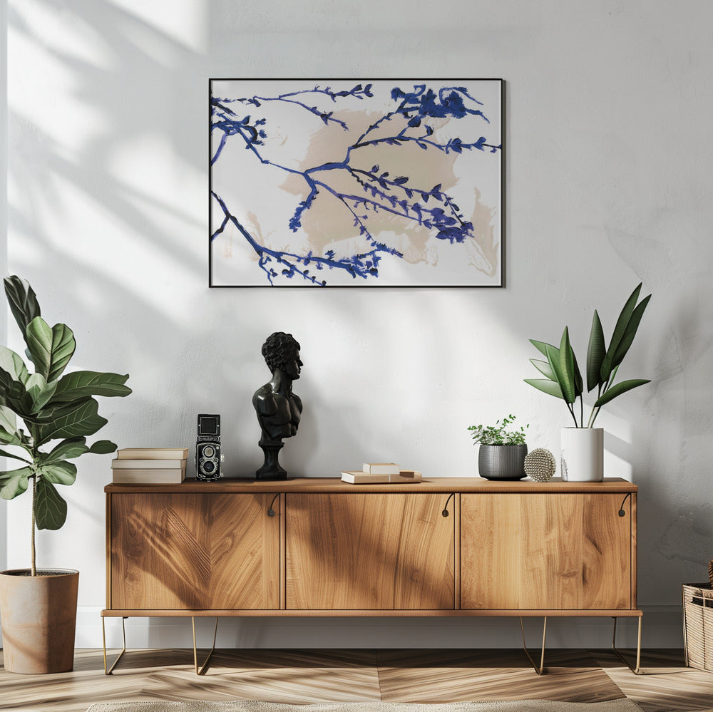 Navy Blue Blossoms On Tree Branches | Poster