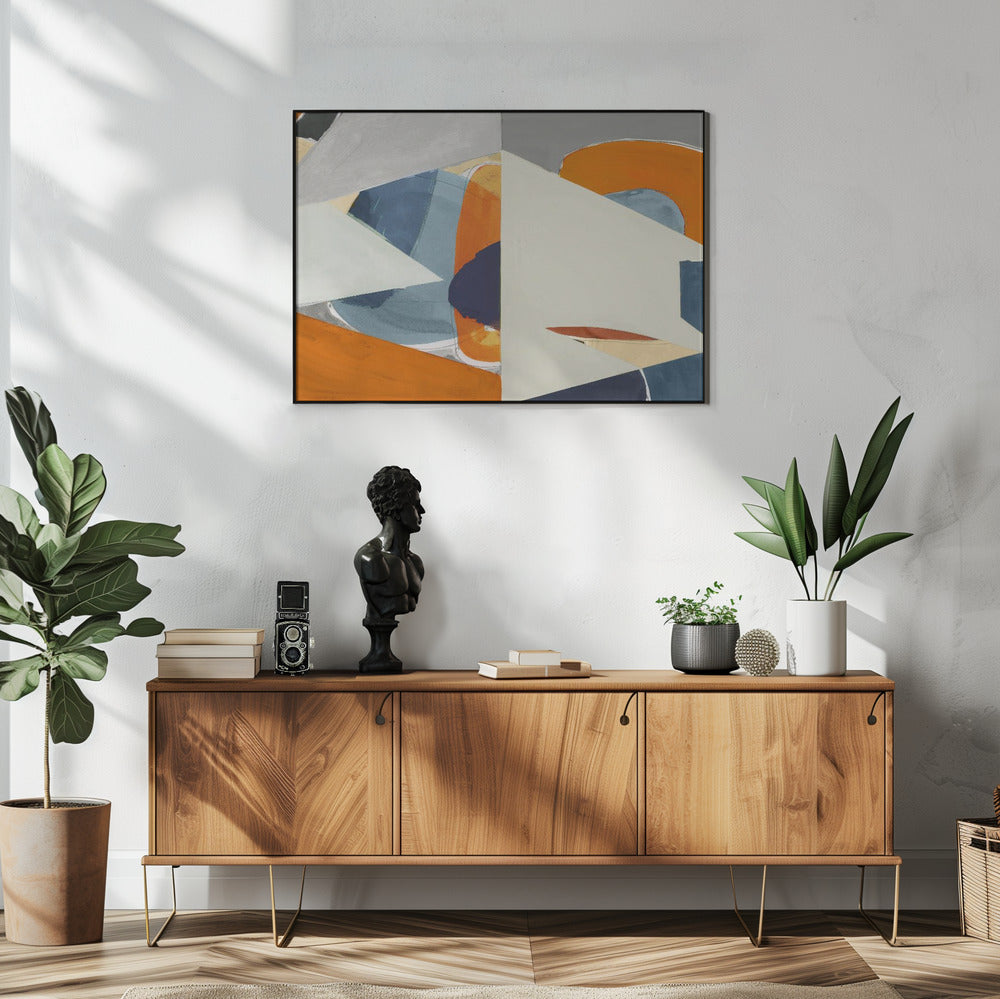 Orange, Blue Grey Abstract Art Print | Poster