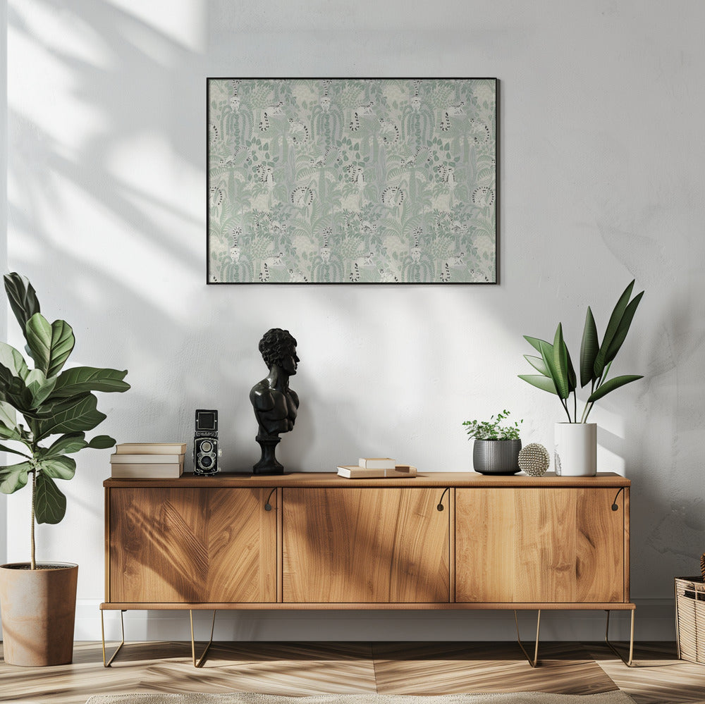 Jungle adventure soft sage green pattern | Poster