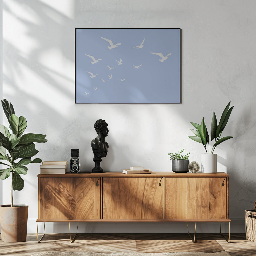 Seagulls Blue Background | Poster