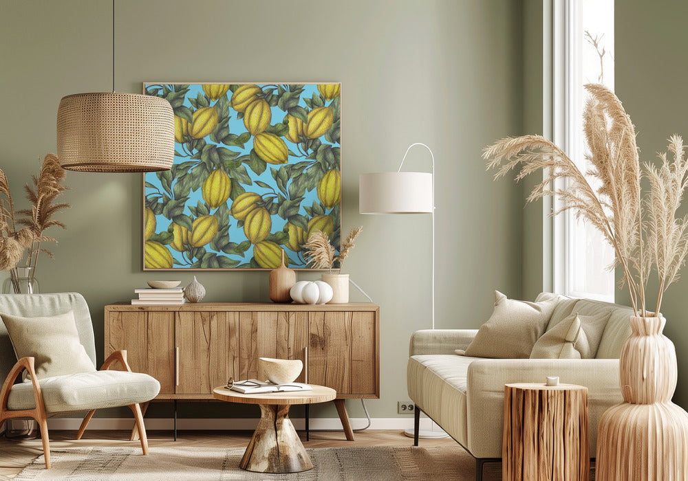 Pattern of Yellow Lemon with Green Leaves | Canvas