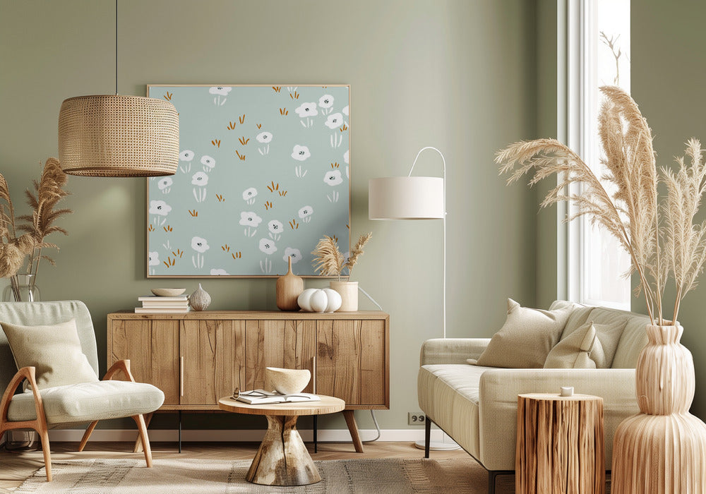 Minimalistic Wildflower Meadow Mint Pattern | Canvas