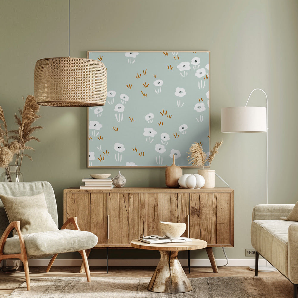 Minimalistic Wildflower Meadow Mint Pattern | Canvas