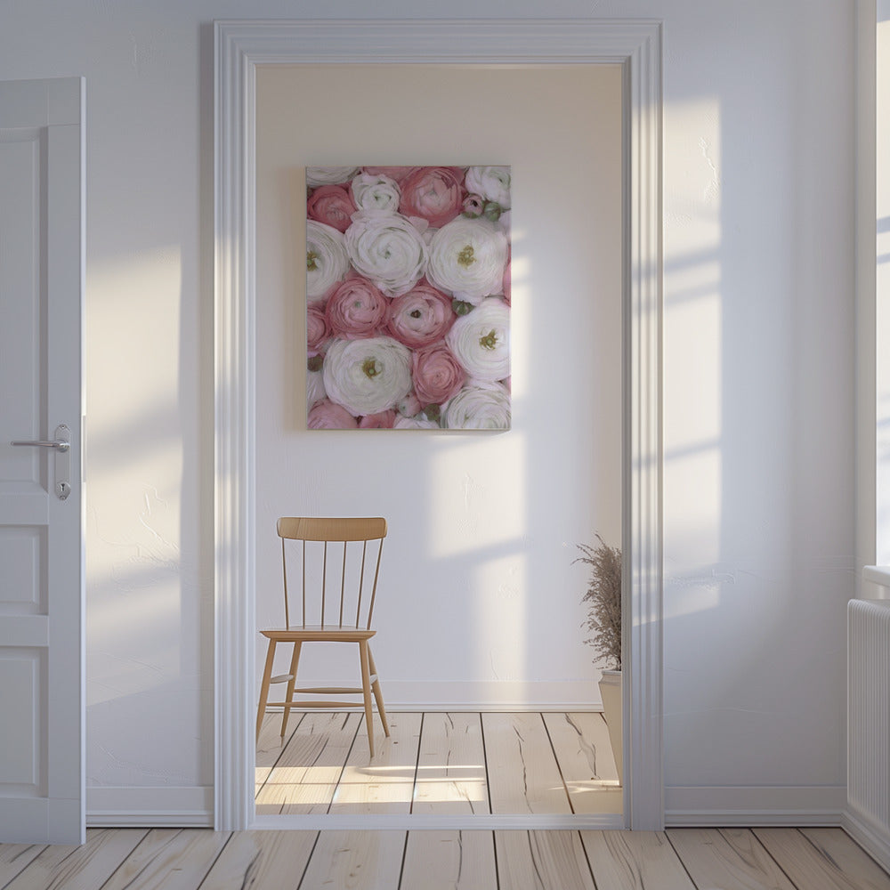 Scattered ranunculus in muted pink II | Canvas
