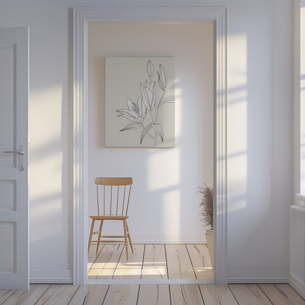 Line art lillies in beige | Canvas