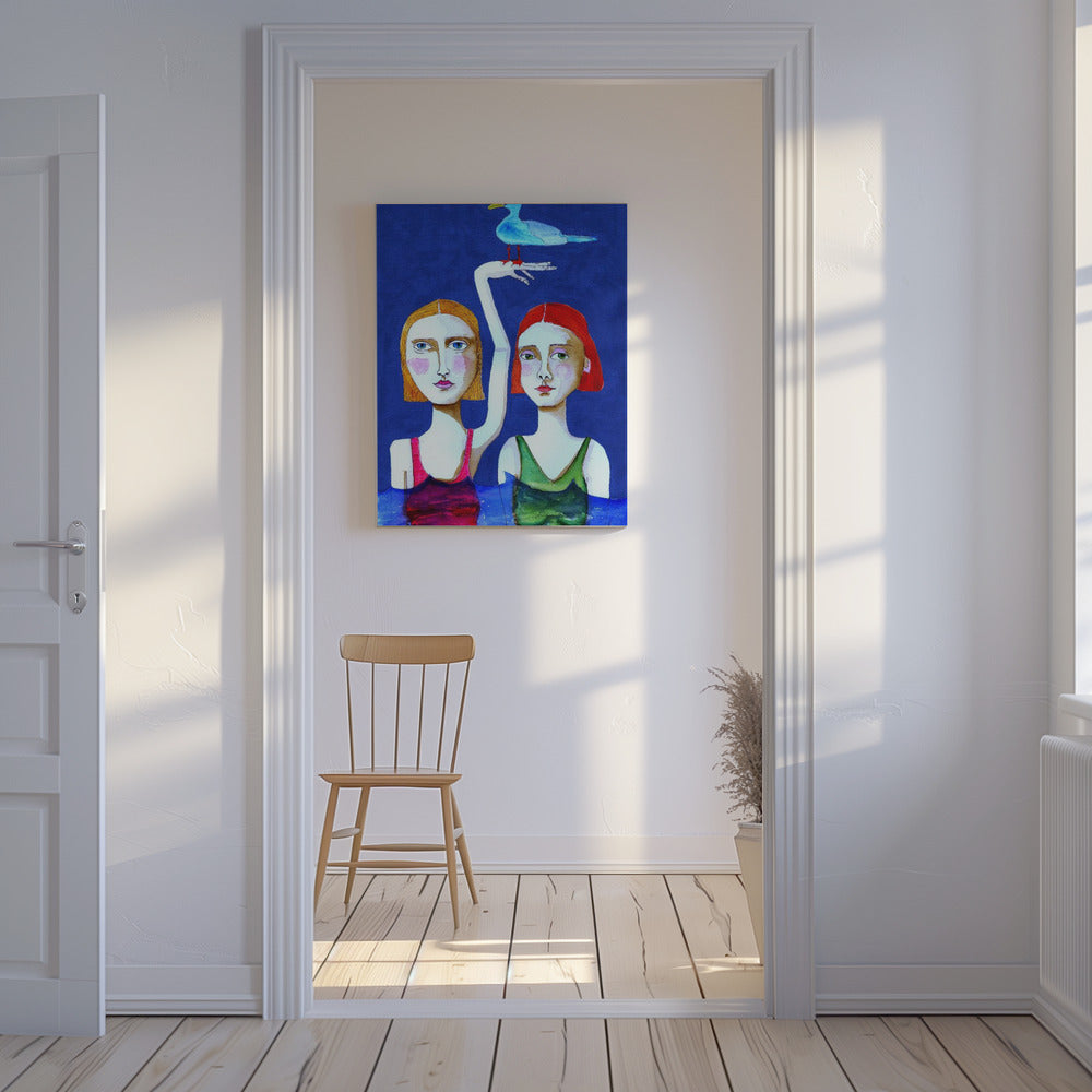 Swimming Ladies with Blue Bird | Canvas