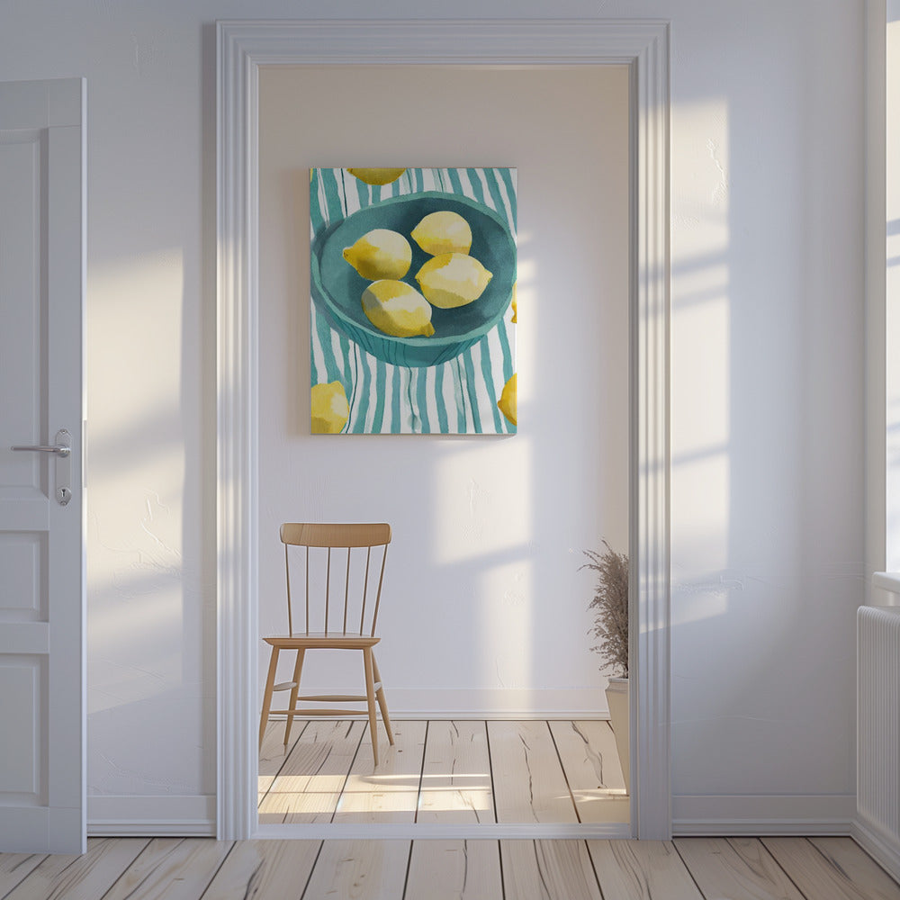 Zitronen in türkisfarbener Schale | Canvas
