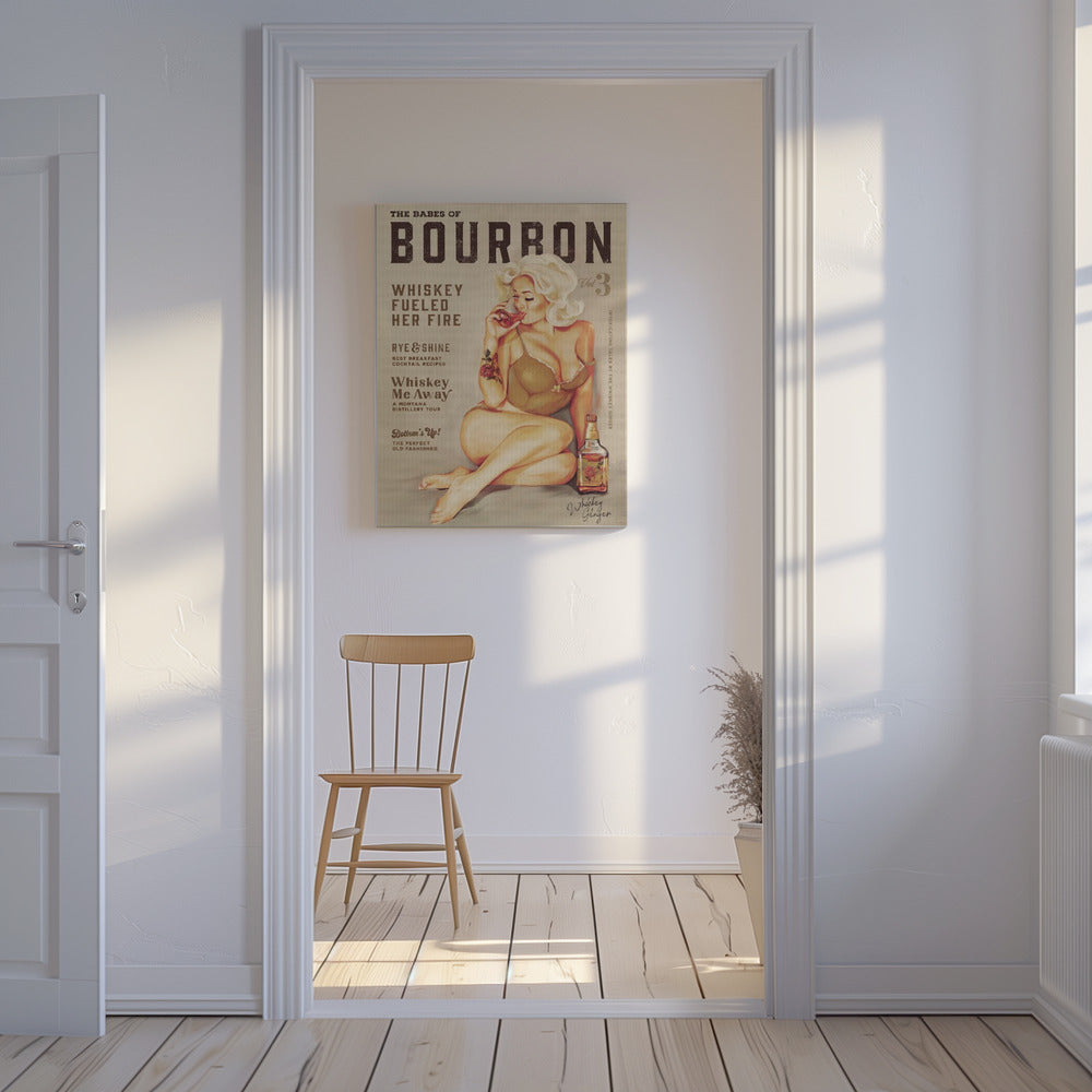 Bourbon Wall Art. Sexy Vintage Pin Up Girl Drinking Whiskey | Canvas