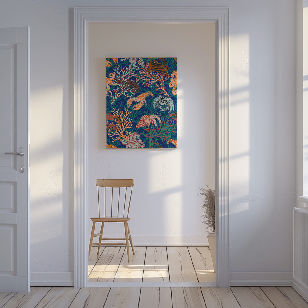 Vibrant coral reef blue and orange pattern | Canvas