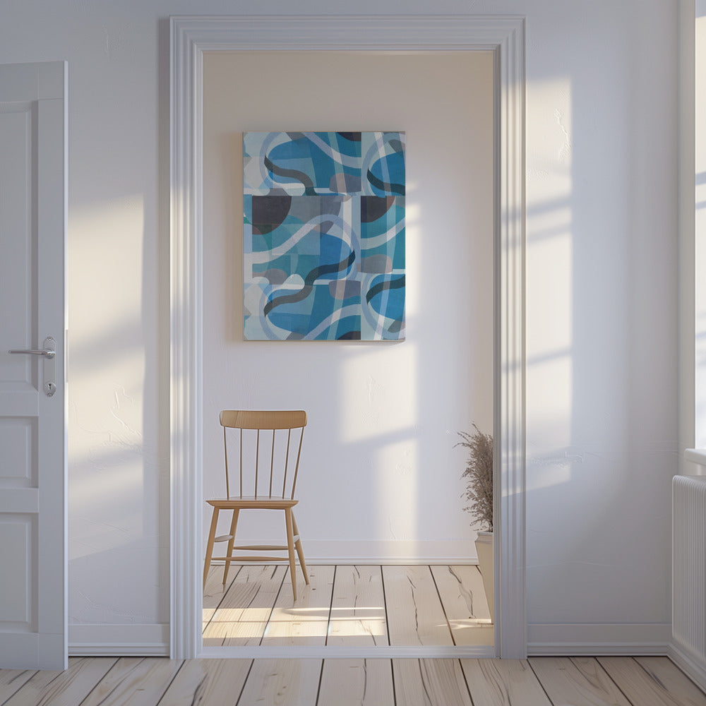 Abstract Blue and Neutral Swervy Shapes 3 | Canvas