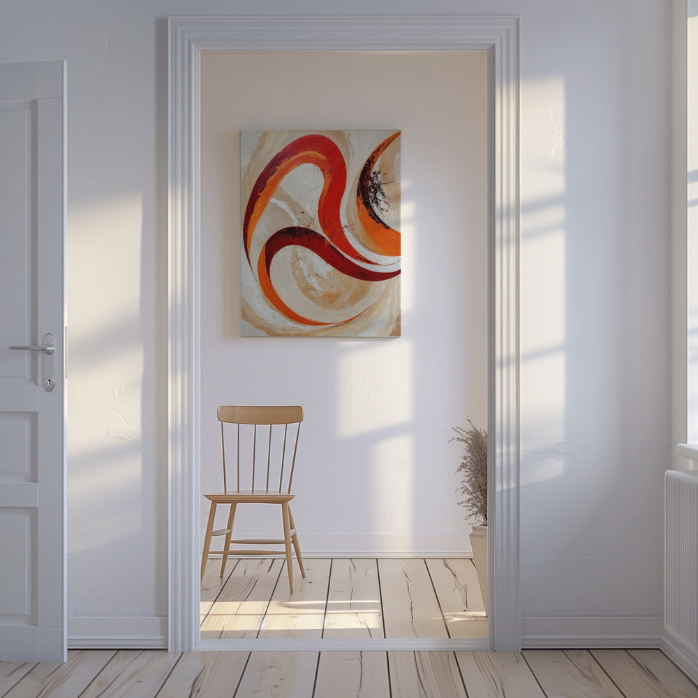 Red And Orange Swirls On A Neutral Background | Canvas
