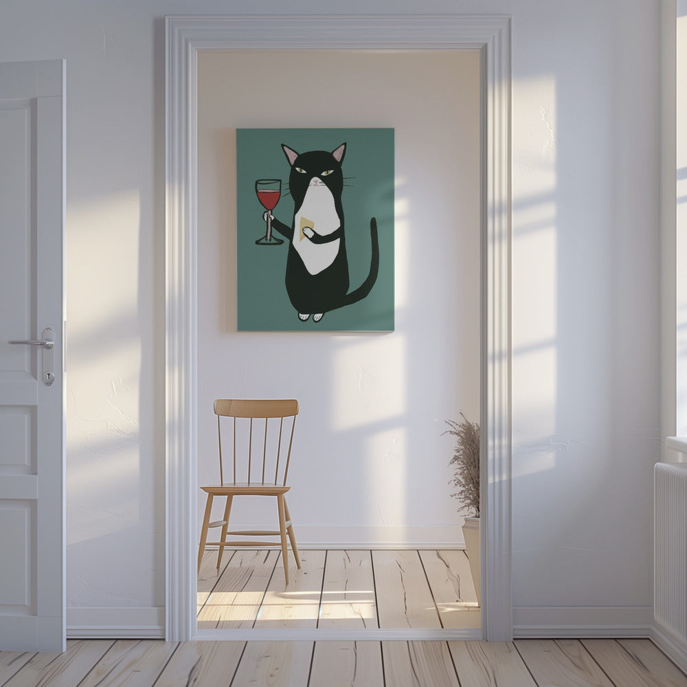 Cat with wine | Canvas