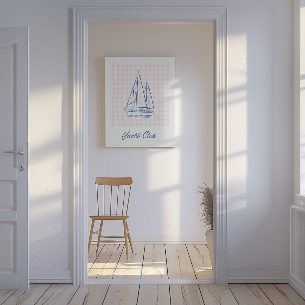 Minimalist Blue Line Drawing of a Yacht | Canvas