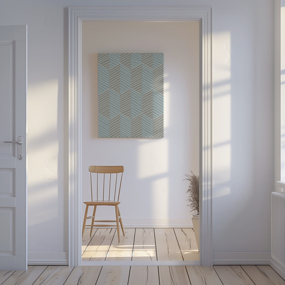 Floral Heritage herringbone grey-blue pattern | Canvas
