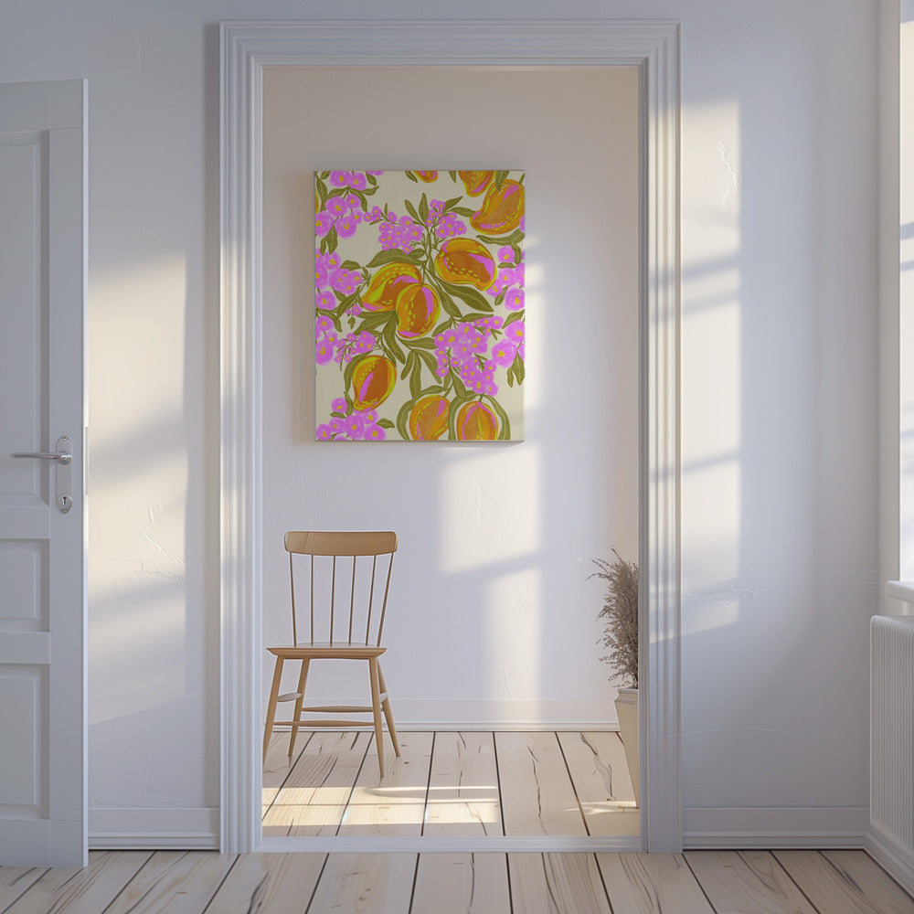 Tropical Theme With Lush Mangoes And Flowers | Canvas