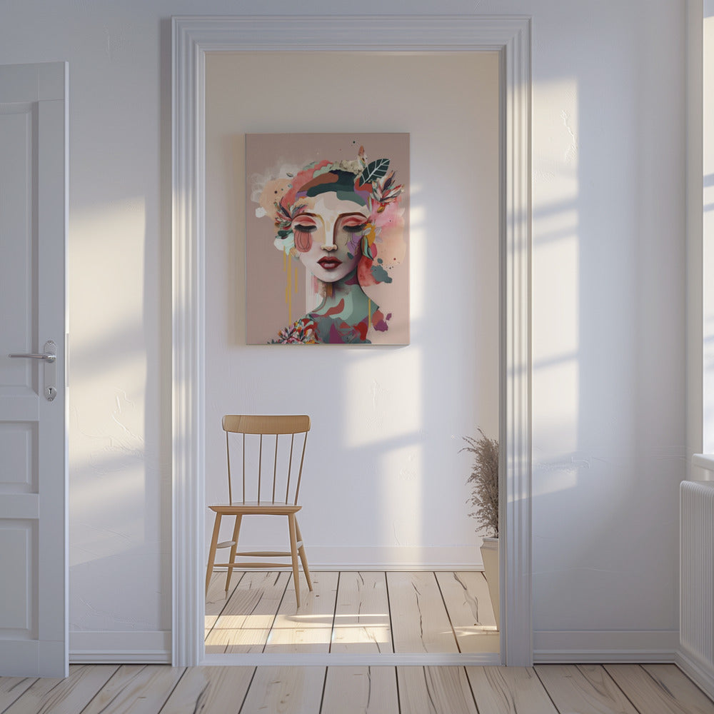 Woman Face Portrait with Floral Elements | Canvas
