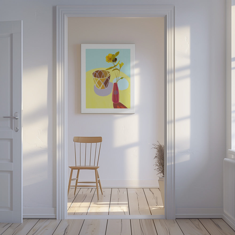 Yellow Flowers in a Red Pot | Canvas