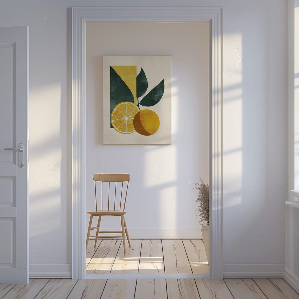 Yellow Lemon with Green Leaves Serenity | Canvas