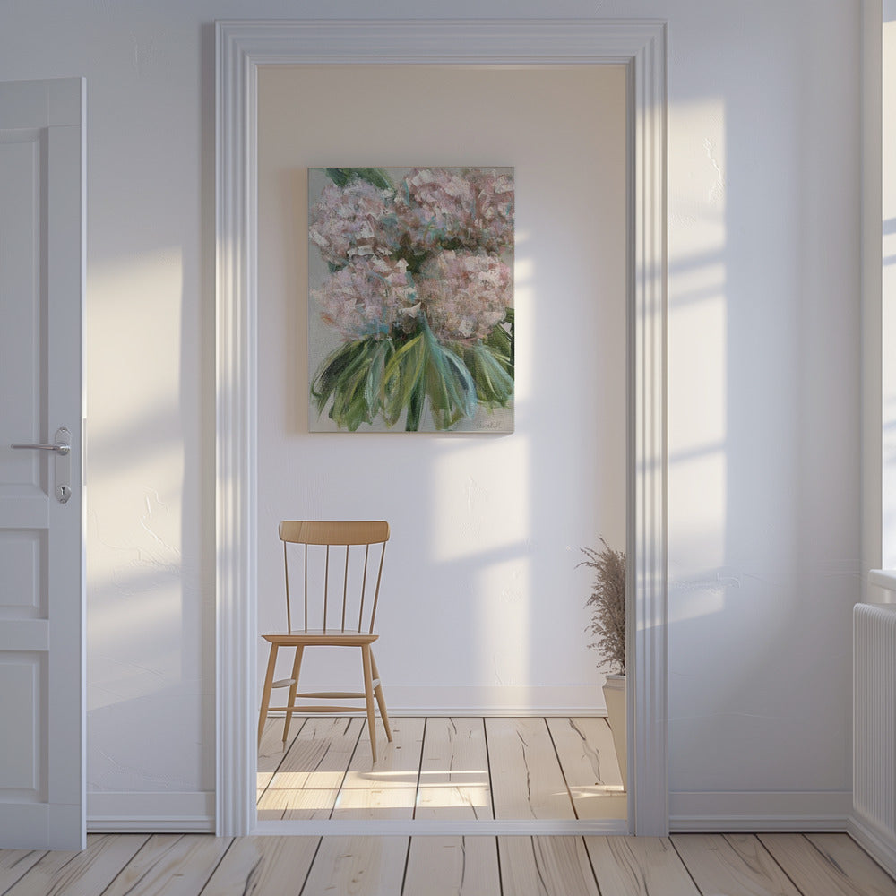 Pink Hydrangeas with Green Leaves | Canvas