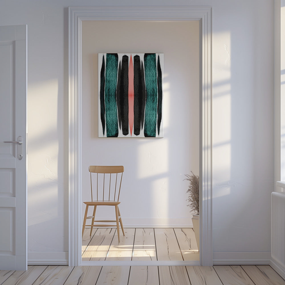 Turquoise And Black Vertical Stripes | Canvas